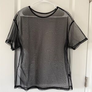 SHEIN Black Sheer Mesh Short Sleeve Top
